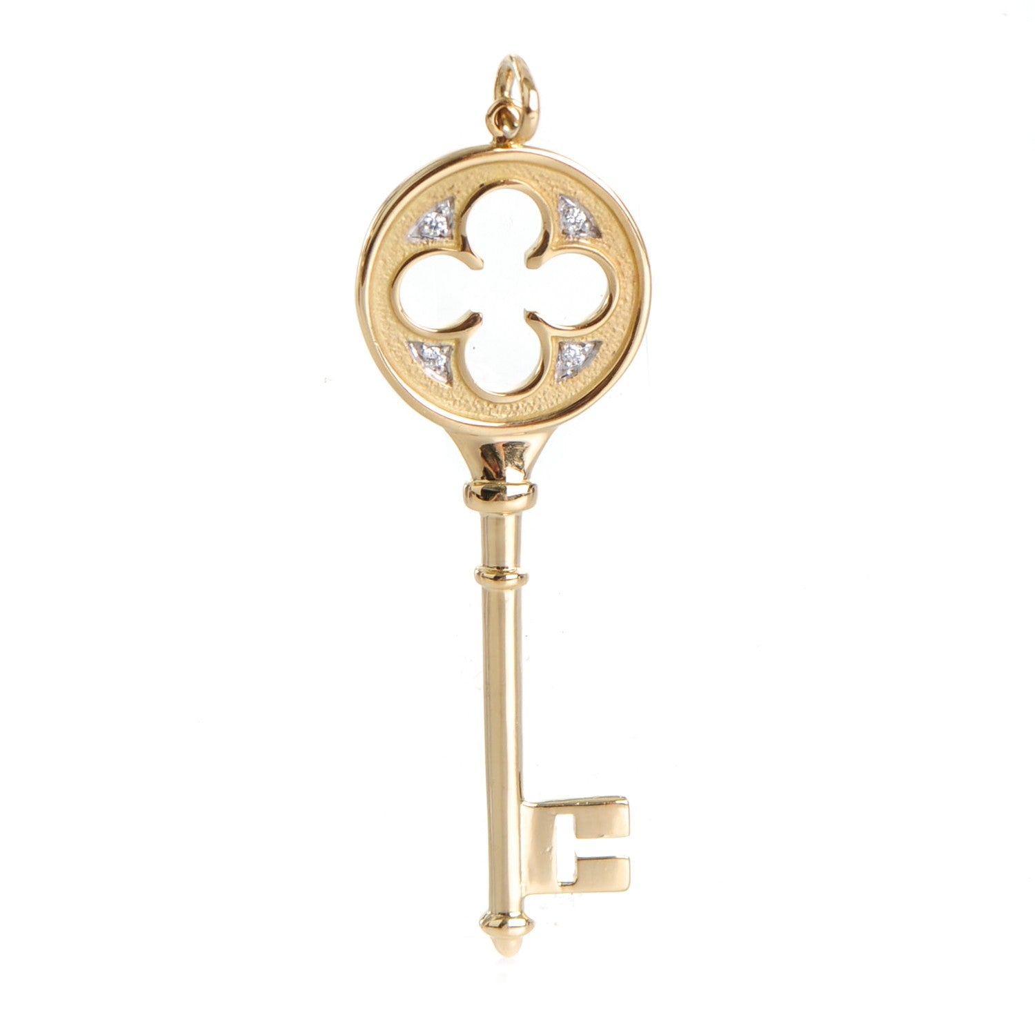 Tiffany 18K Yellow Gold Diamond Quatrefoil Key Pendant 1 of 4