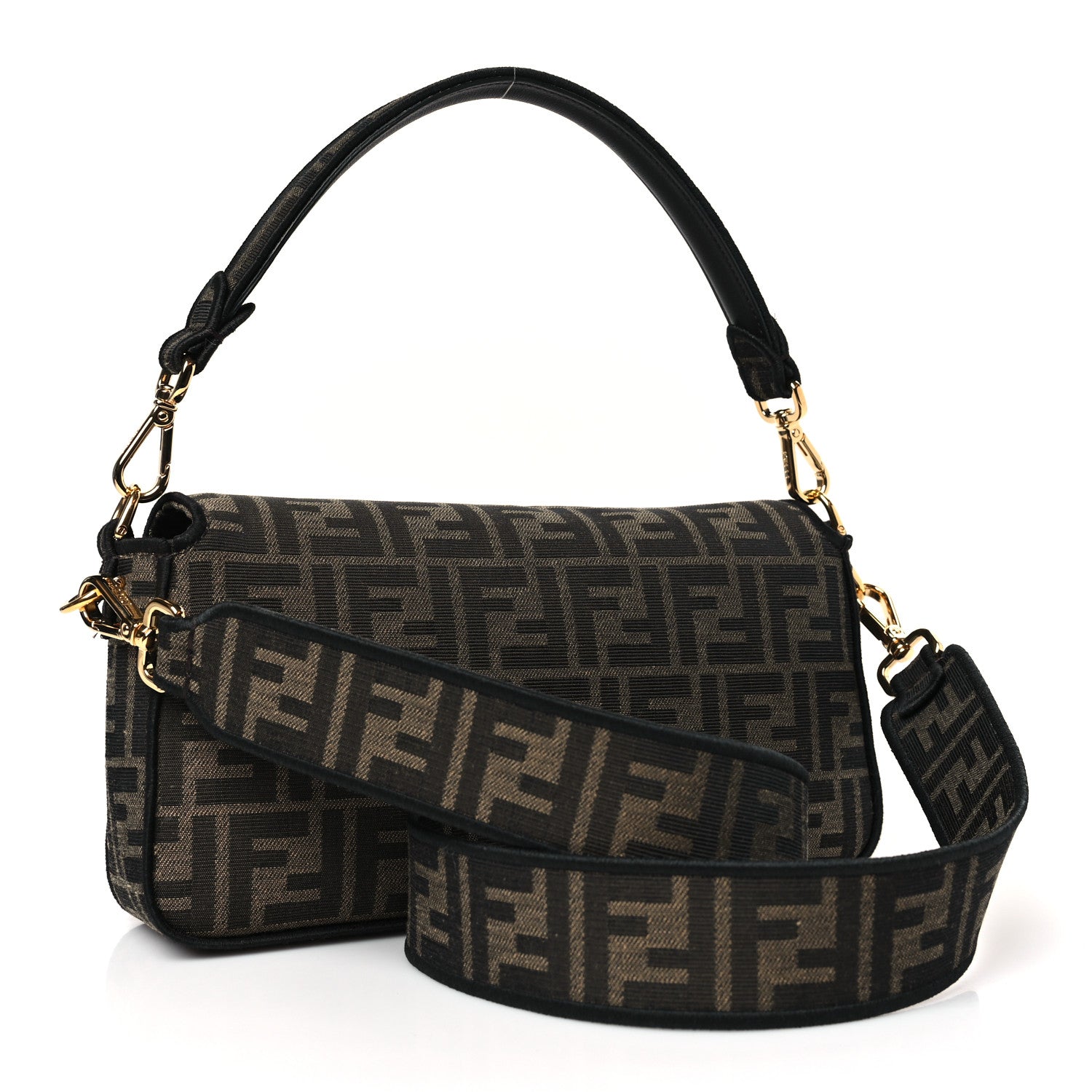 Fendi Fabric Jacquard FF 1974 Medium Baguette Tobacco Moro Black 3 of 9