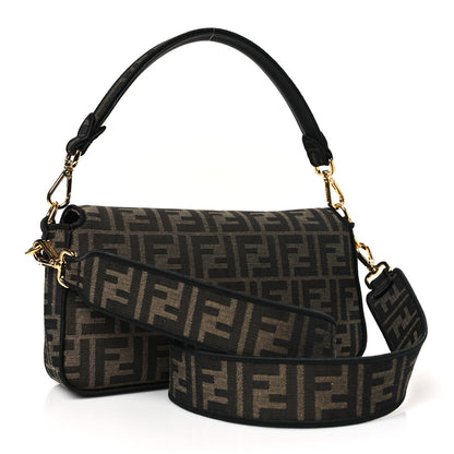 Fendi Fabric Jacquard FF 1974 Medium Baguette Tobacco Moro Black 3 of 9