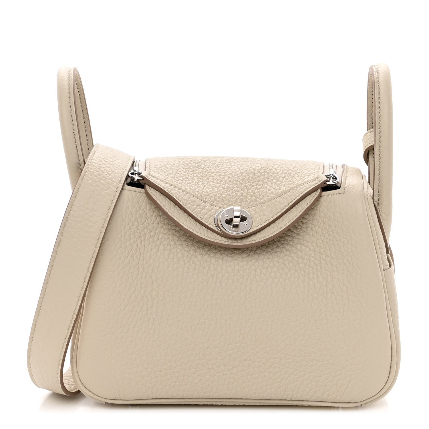 HERMES Taurillon Clemence Mini Lindy 20 in the color Beton by FASHIONPHILE