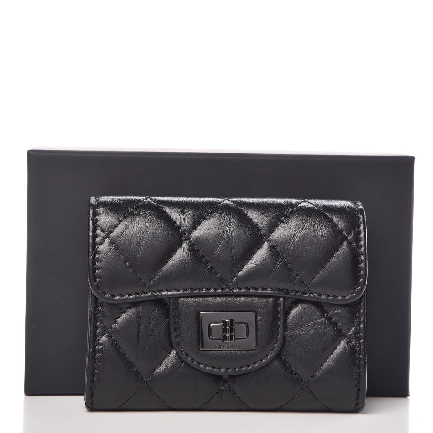 Aged Calfskin Quilted Reissue Flap Card Holder Wallet So Black