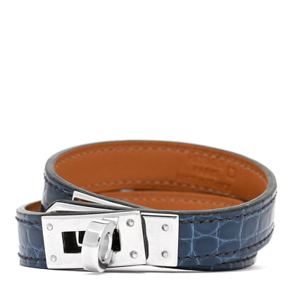 Hermes Shiny Alligator Kelly Double Tour Bracelet S Bleu Roi 1 of 9