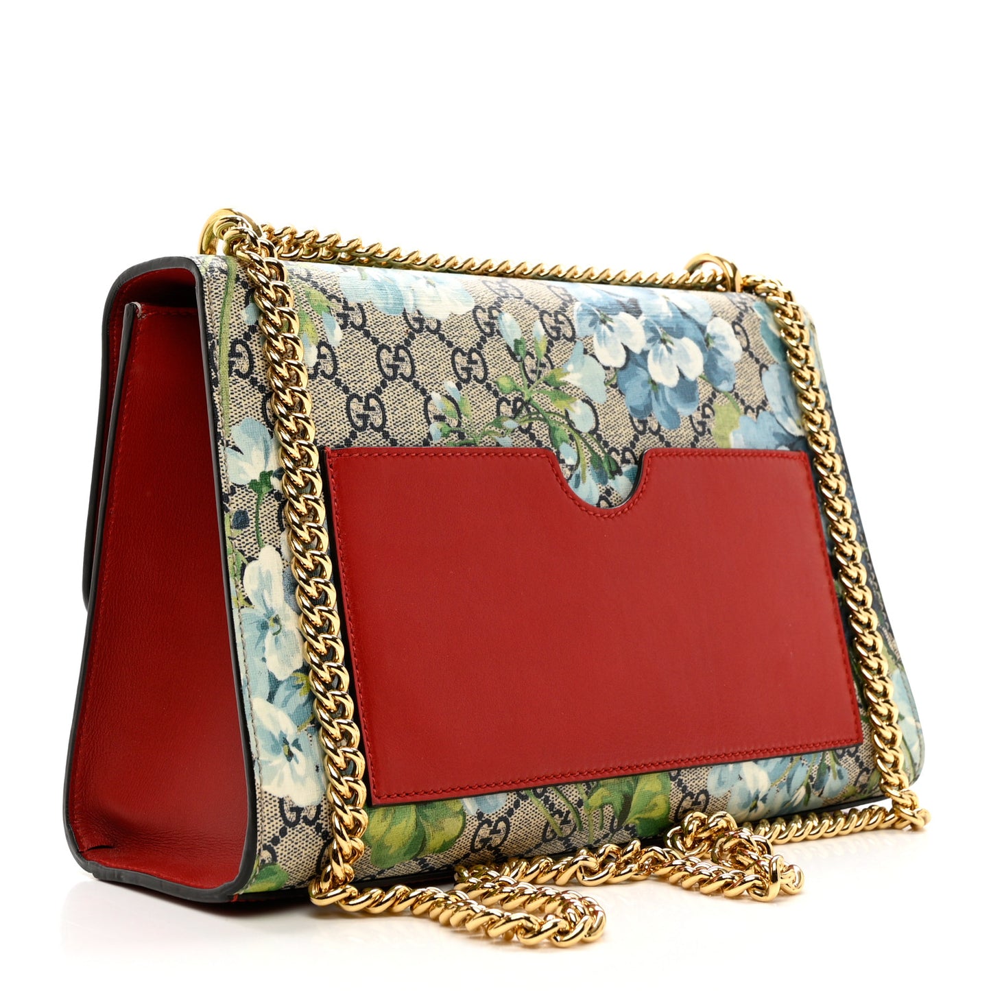 GG Supreme Monogram Blooms Medium Padlock Shoulder Bag Beige Blue Navy Hibiscus Red