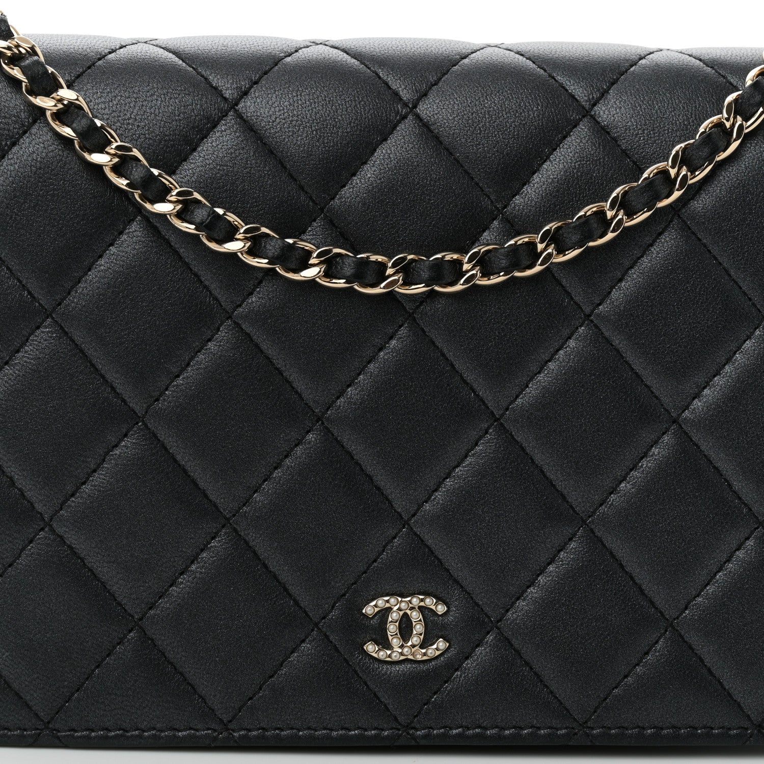 Chanel Iridescent Lambskin Quilted Pearl Wallet On Chain WOC Black 9 of 11