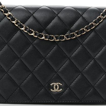 Chanel Iridescent Lambskin Quilted Pearl Wallet On Chain WOC Black 9 of 11