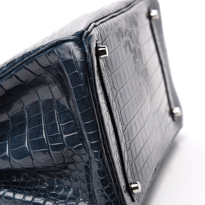 Hermes Shiny Porosus Crocodile Birkin 35 Bleu Abysse 7 of 35