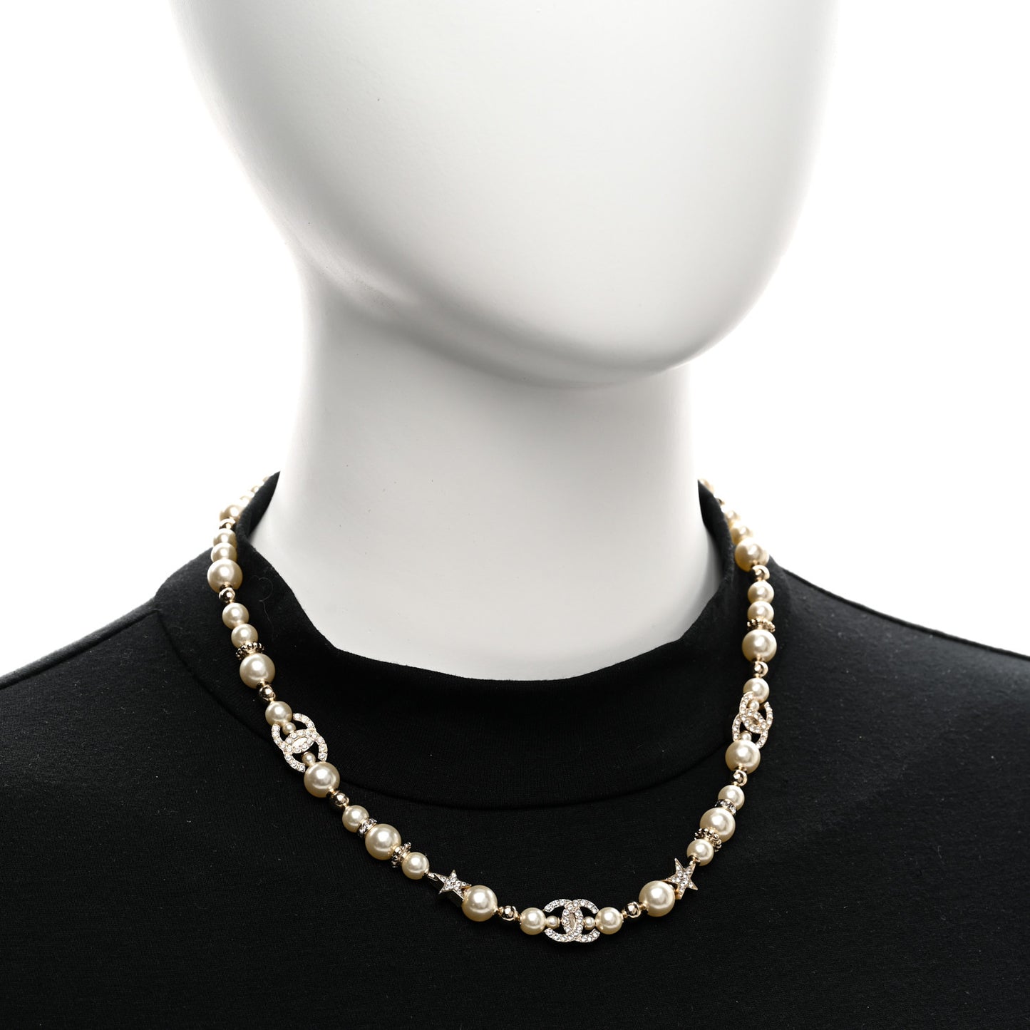 Metal Crystal Pearl CC Star Short Pendant Necklace Gold