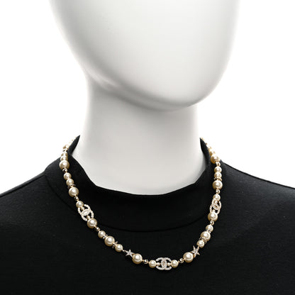 Chanel Metal Crystal Pearl CC Star Short Pendant Necklace Gold 2 of 6