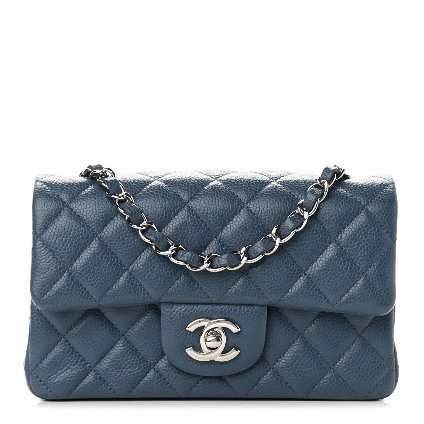 Caviar Quilted Mini Rectangular Flap Blue