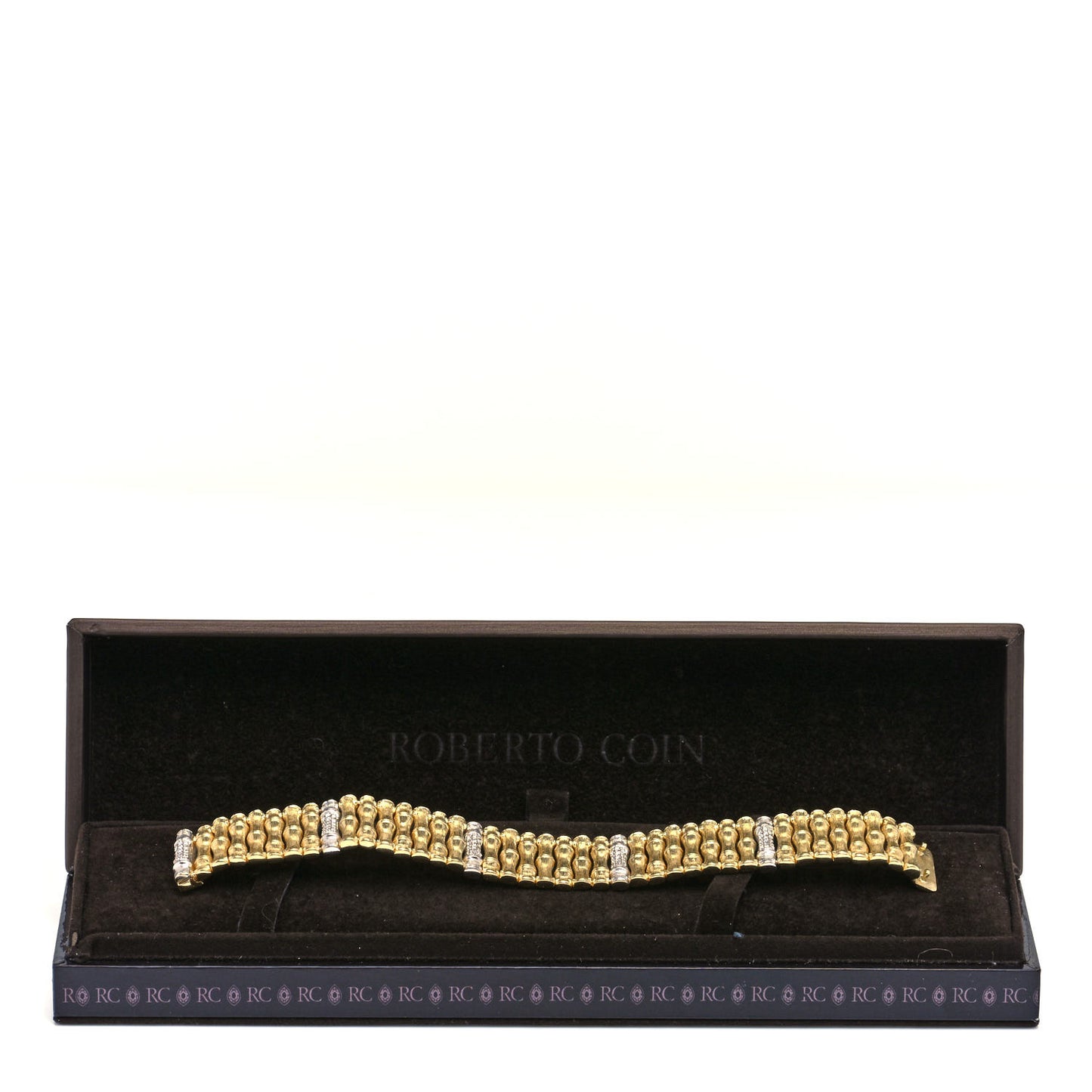 18K Yellow White Gold Diamond Bamboo Bracelet