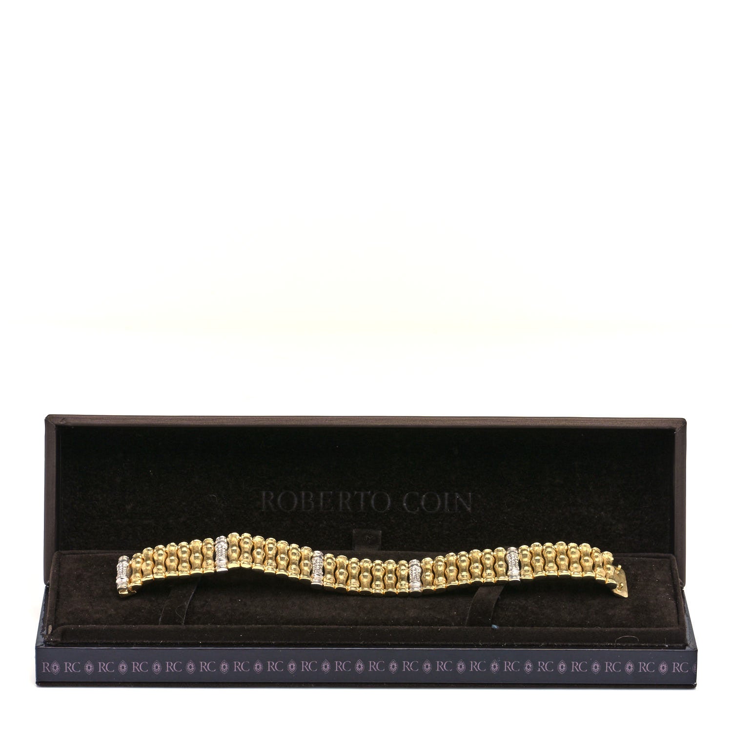 Roberto Coin 18K Yellow White Gold Diamond Bamboo Bracelet 5 of 5