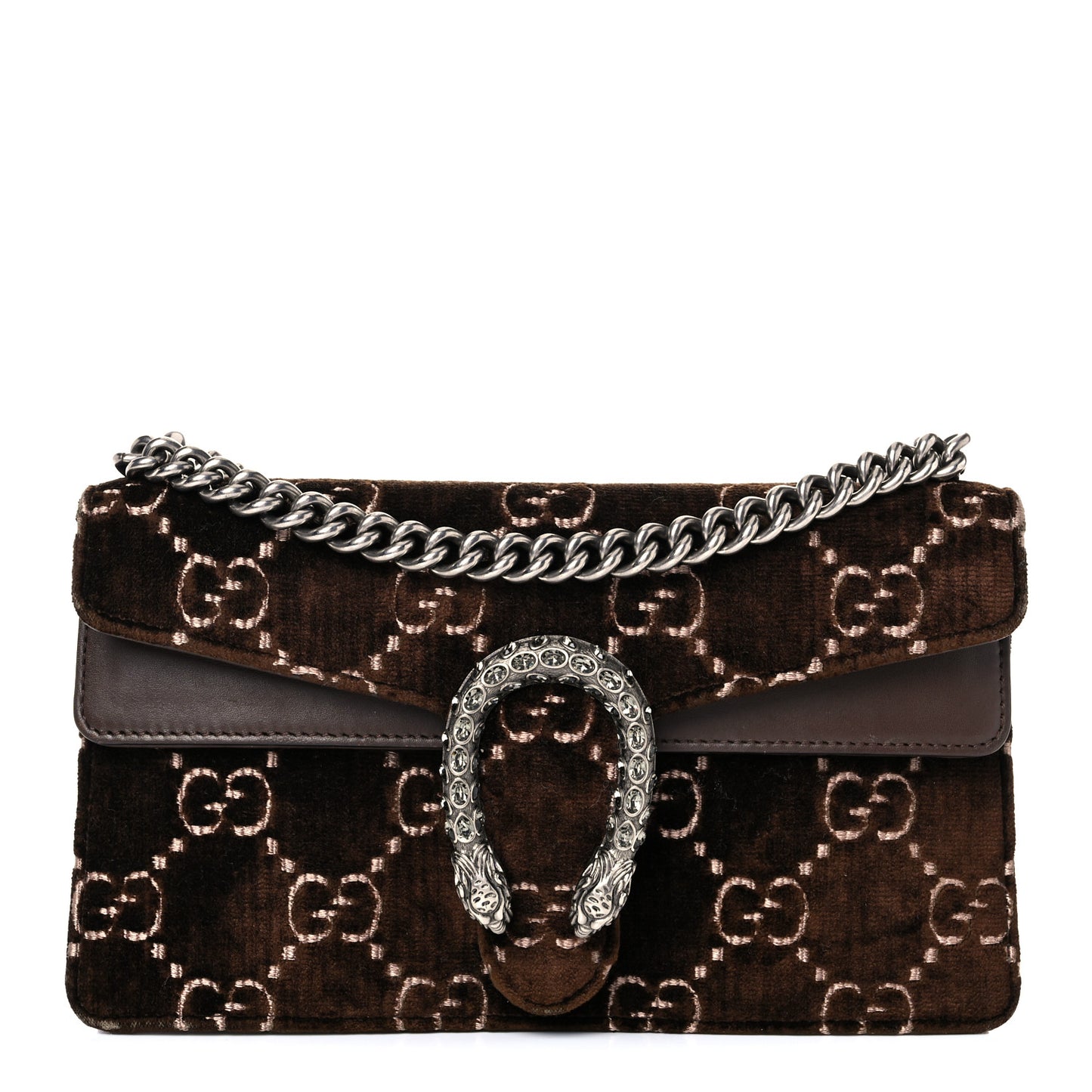 Velvet Moon Calfskin Crystal GG Monogram Small Dionysus Shoulder Bag Brown Vintage Cocoa Black Diamond