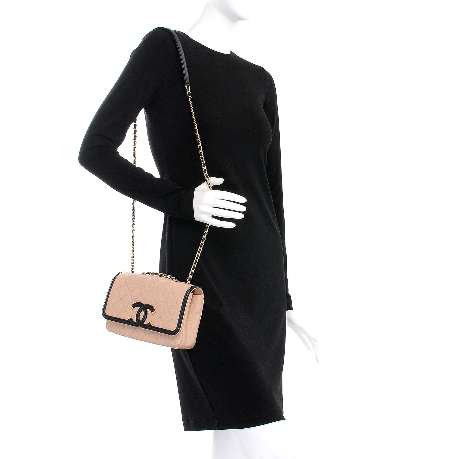 Chanel Caviar Quilted Small CC Filigree Flap Beige Black 2 of 8