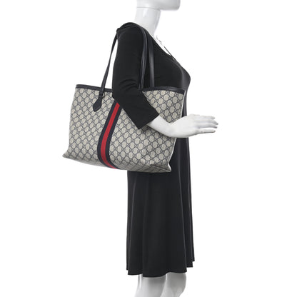 Gucci GG Supreme Monogram Textured Calfskin Web Medium Ophidia Shopping Tote Beige Blue 2 of 10