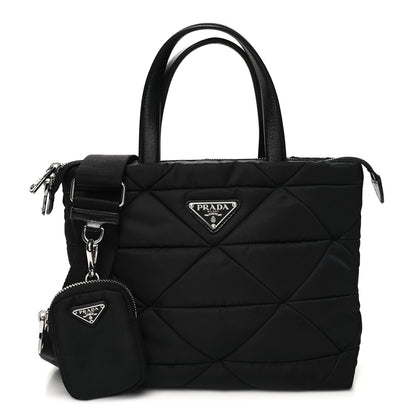 Prada Re-Nylon Nappa Triangle Quilted Padded Double Handled Zip Pocket Tote Black 1 of 9