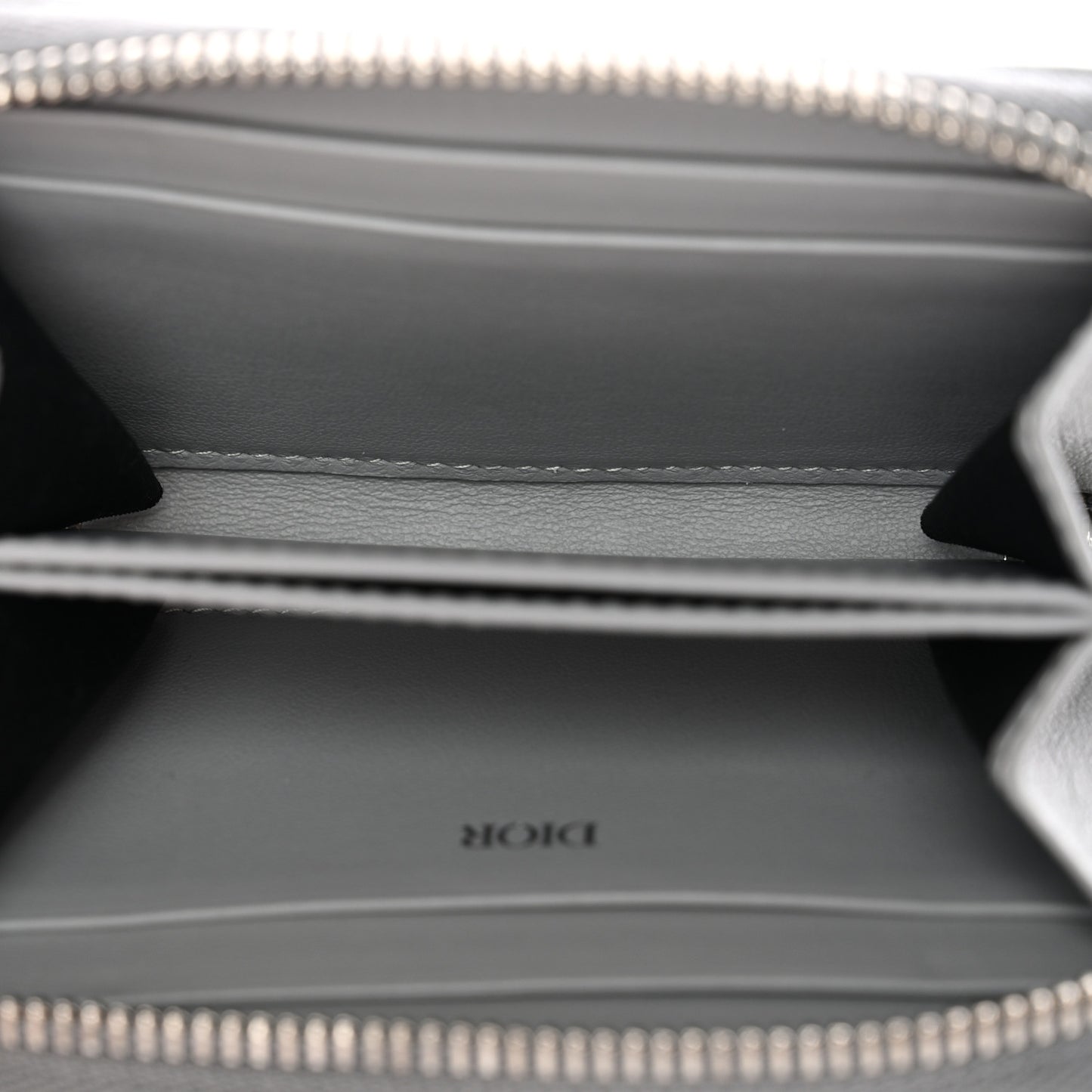 Coated Canvas Calfskin CD Diamond Zipped Coin Purse Grey
