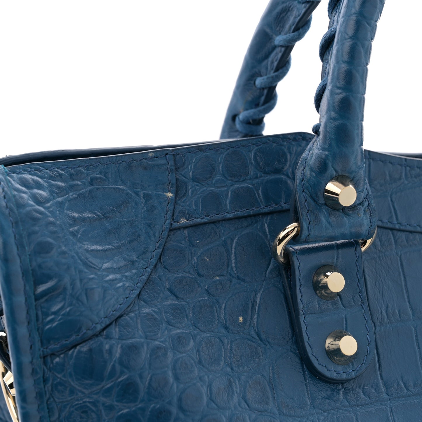 Calfskin Crocodile Embossed Classic Silver Hardware City Bleu Marine