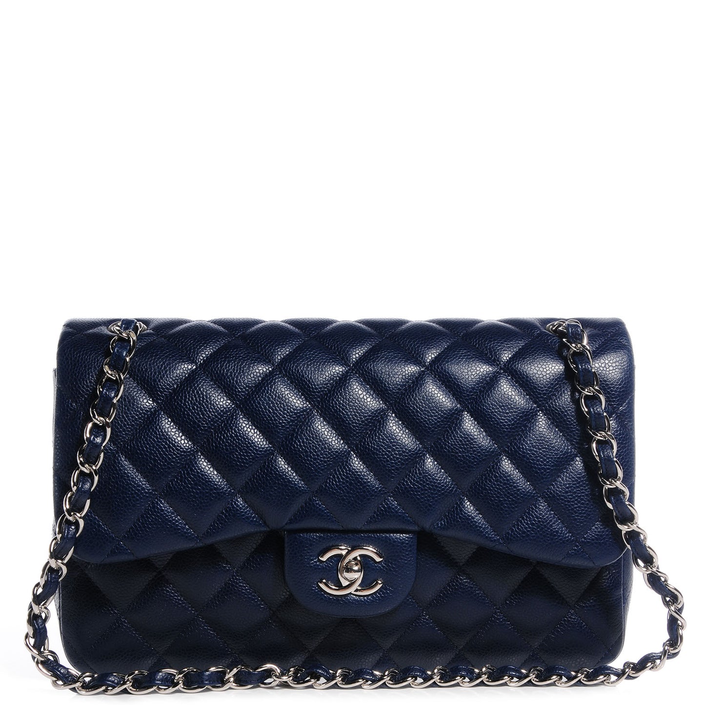 Caviar Jumbo Double Flap Navy Blue