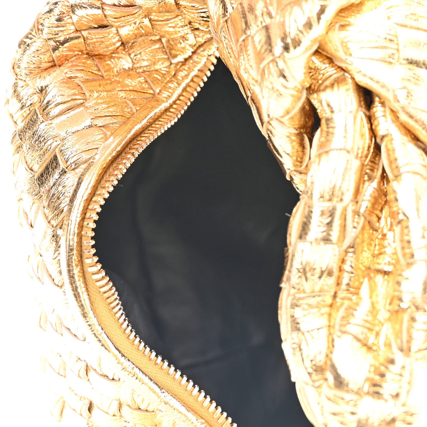 Laminated Calfskin Pressed Intreccio Mini Jodie Gold