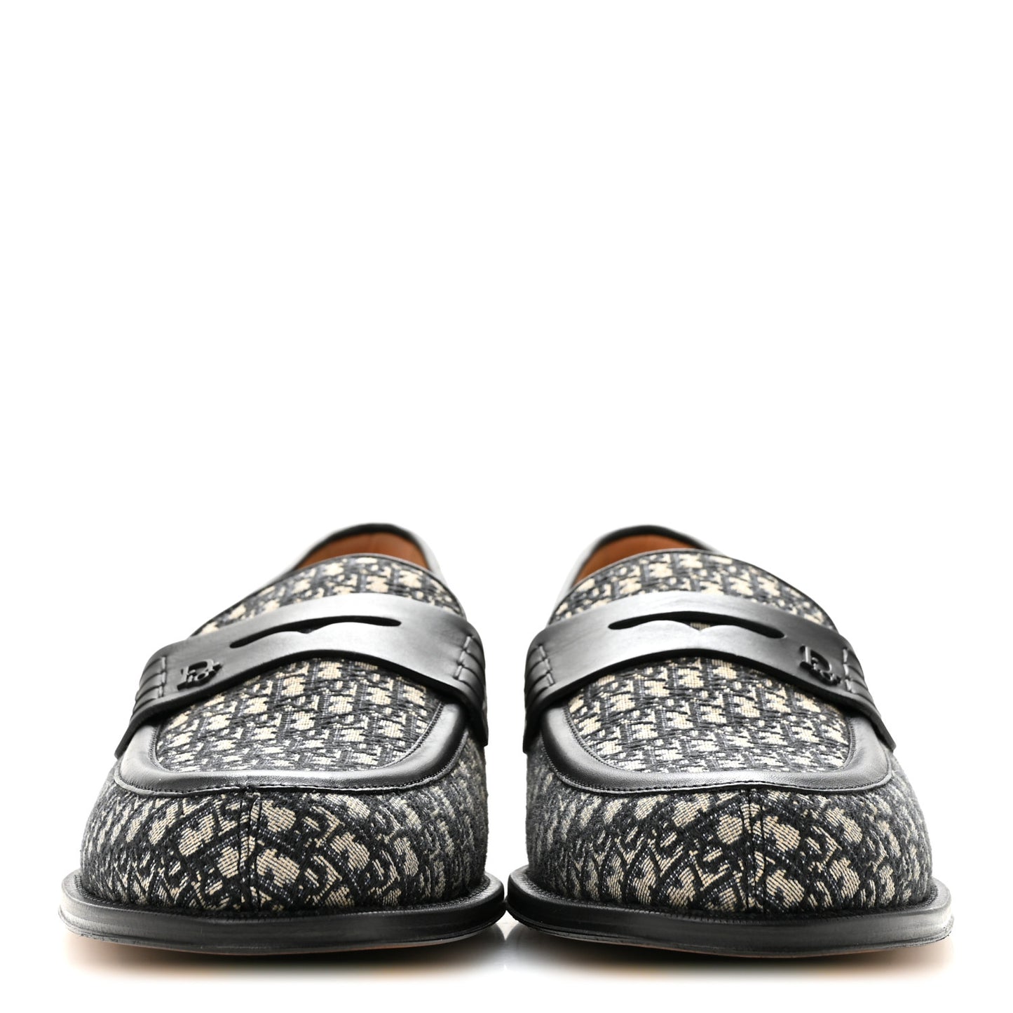 Calfskin Oblique Jacquard Mens Dior Granville Loafers 44 Black Beige