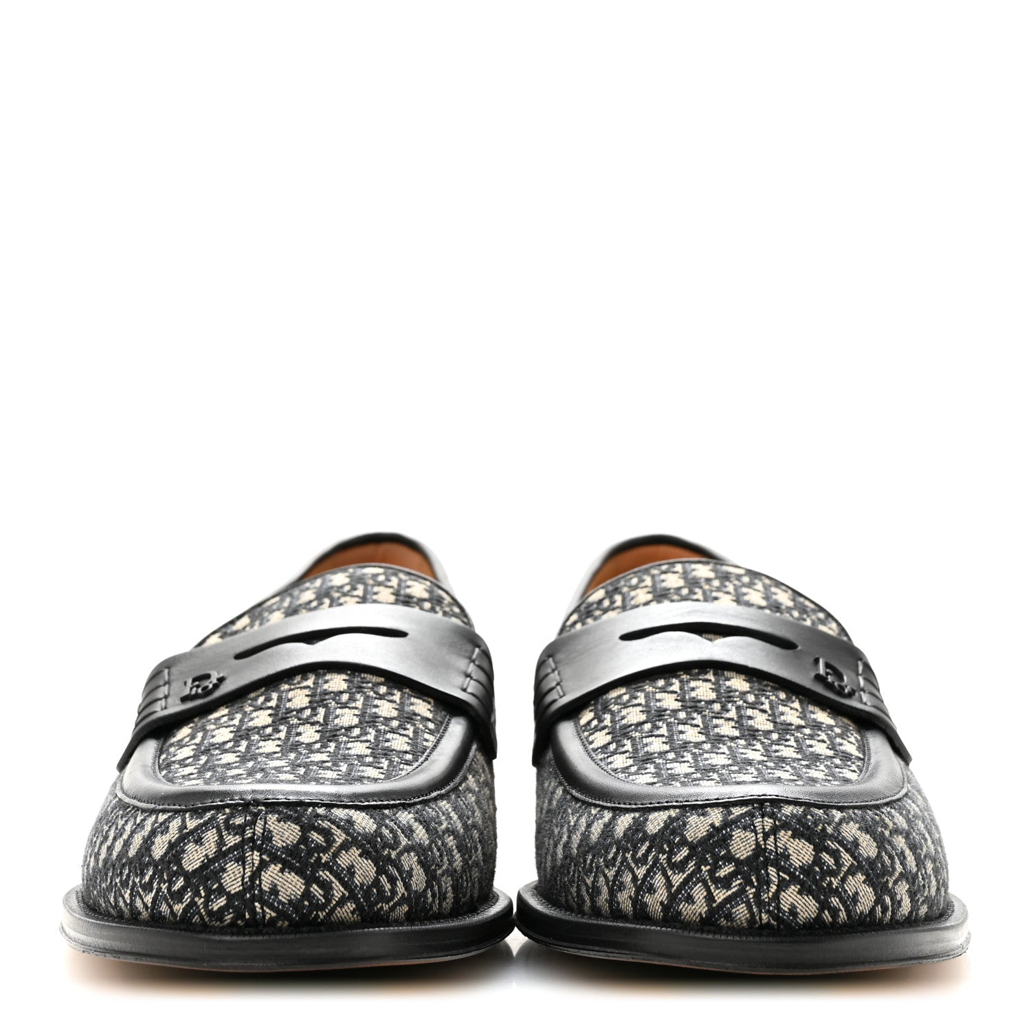Christian Dior Calfskin Oblique Jacquard Mens Dior Granville Loafers 44 Black Beige 3 of 10