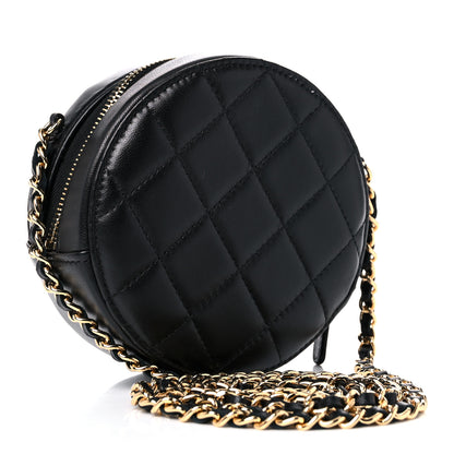 Chanel Lambskin Quilted Zirconium Round Clutch With Chain Black 3 of 11