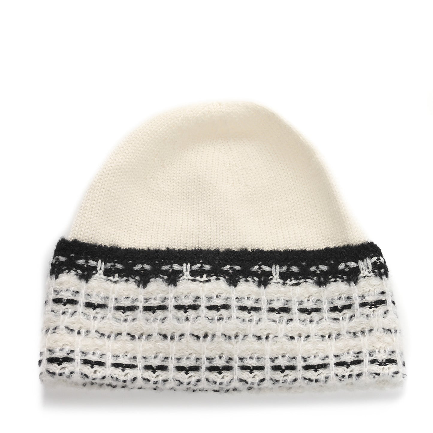Wool Cashmere Stitched CC Beanie Hat Ivory Black