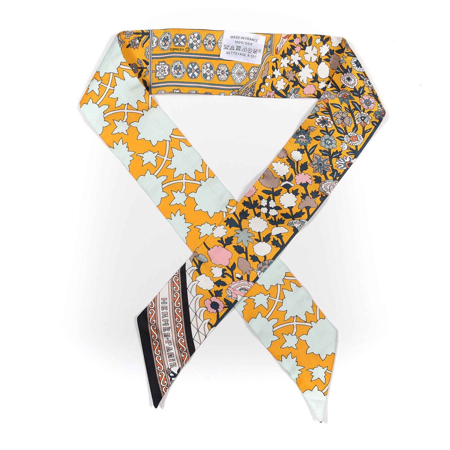 Hermes Silk Tapis Persans Twilly Jaune Aqua Rose Poudre 1 of 4