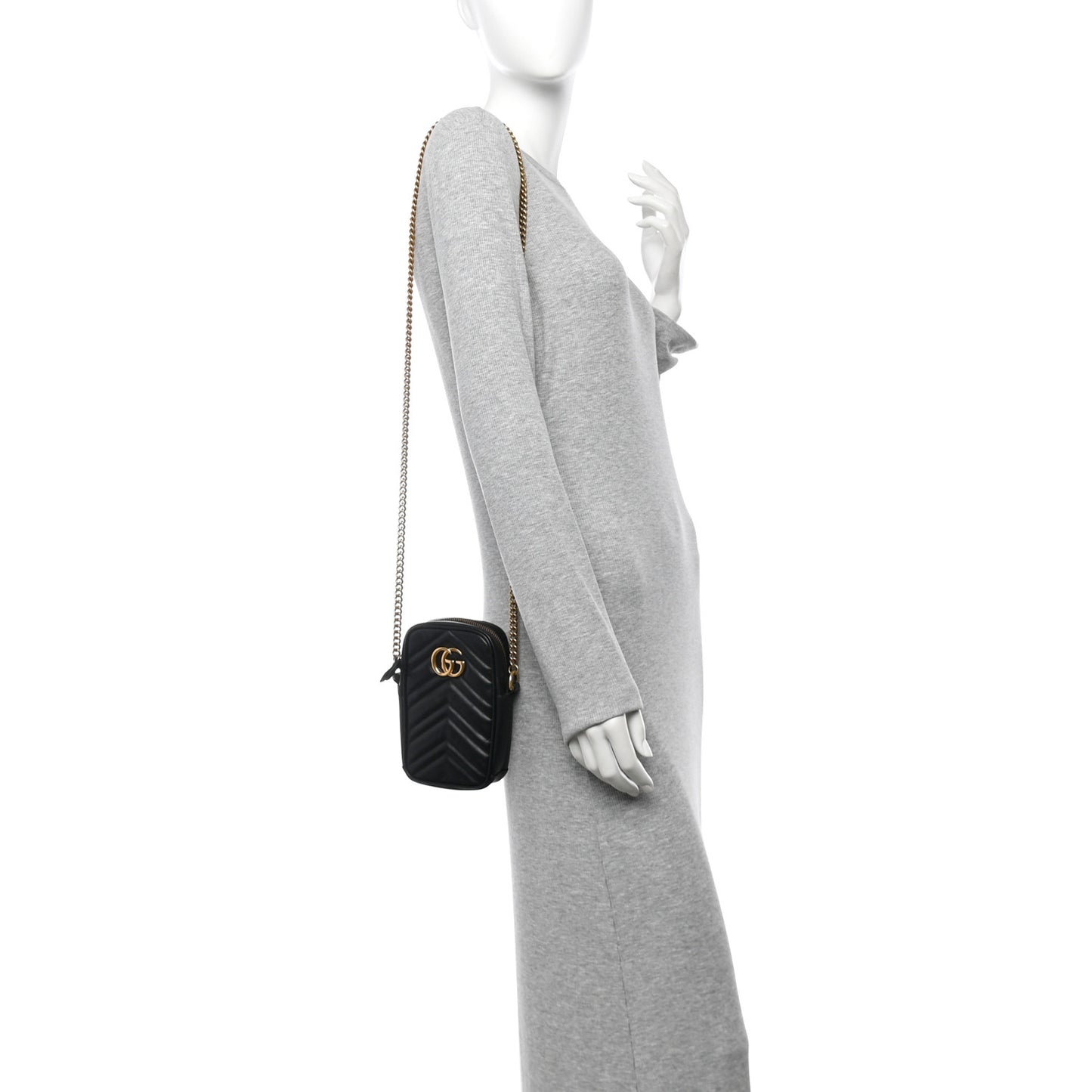 Calfskin Matelasse Mini GG Marmont Crossbody Bag Black