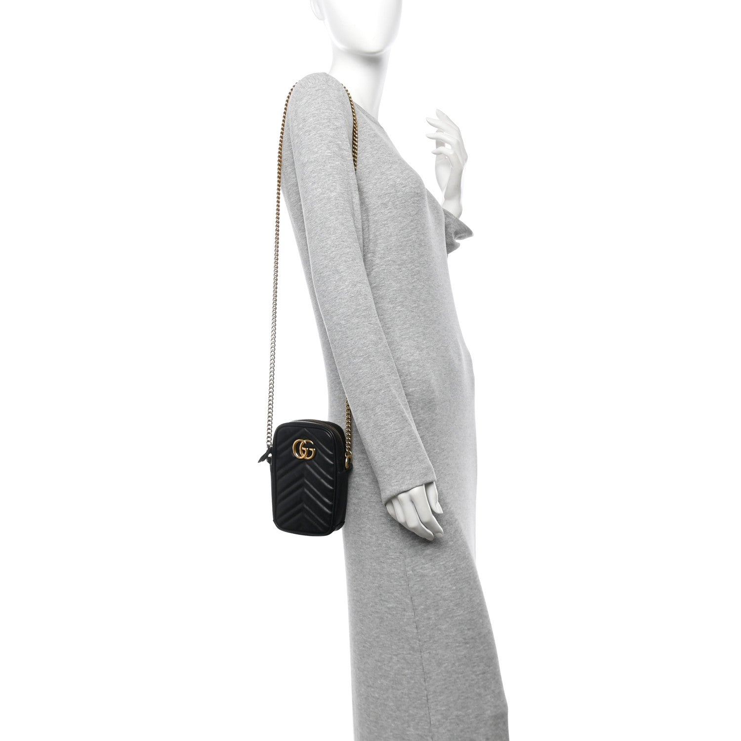 Gucci Calfskin Matelasse Mini GG Marmont Crossbody Bag Black 2 of 12