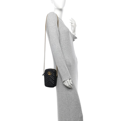Gucci Calfskin Matelasse Mini GG Marmont Crossbody Bag Black 2 of 12