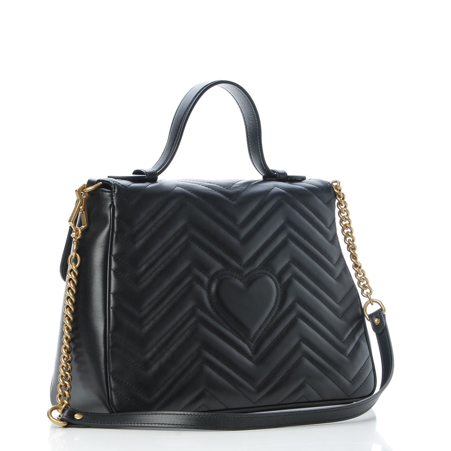 Calfskin Matelasse Medium GG Marmont Top Handle Shoulder Bag Black