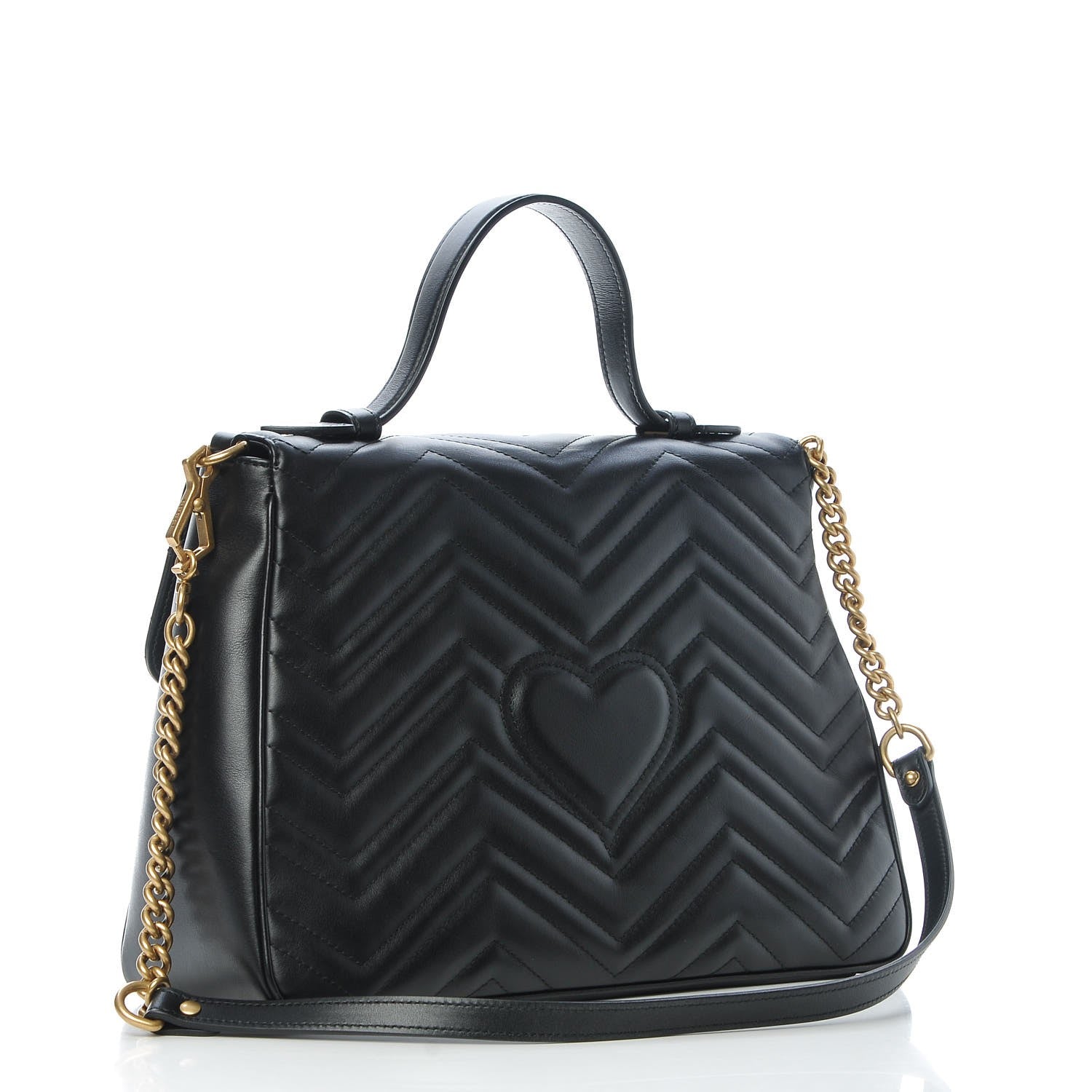 Gucci Calfskin Matelasse Medium GG Marmont Top Handle Shoulder Bag Black 4 of 9