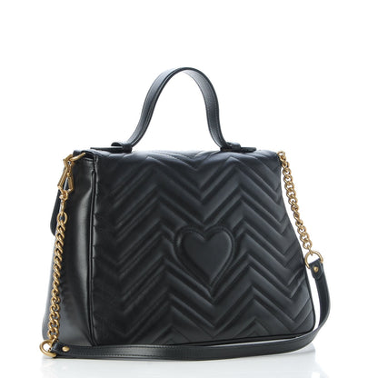 Gucci Calfskin Matelasse Medium GG Marmont Top Handle Shoulder Bag Black 4 of 9