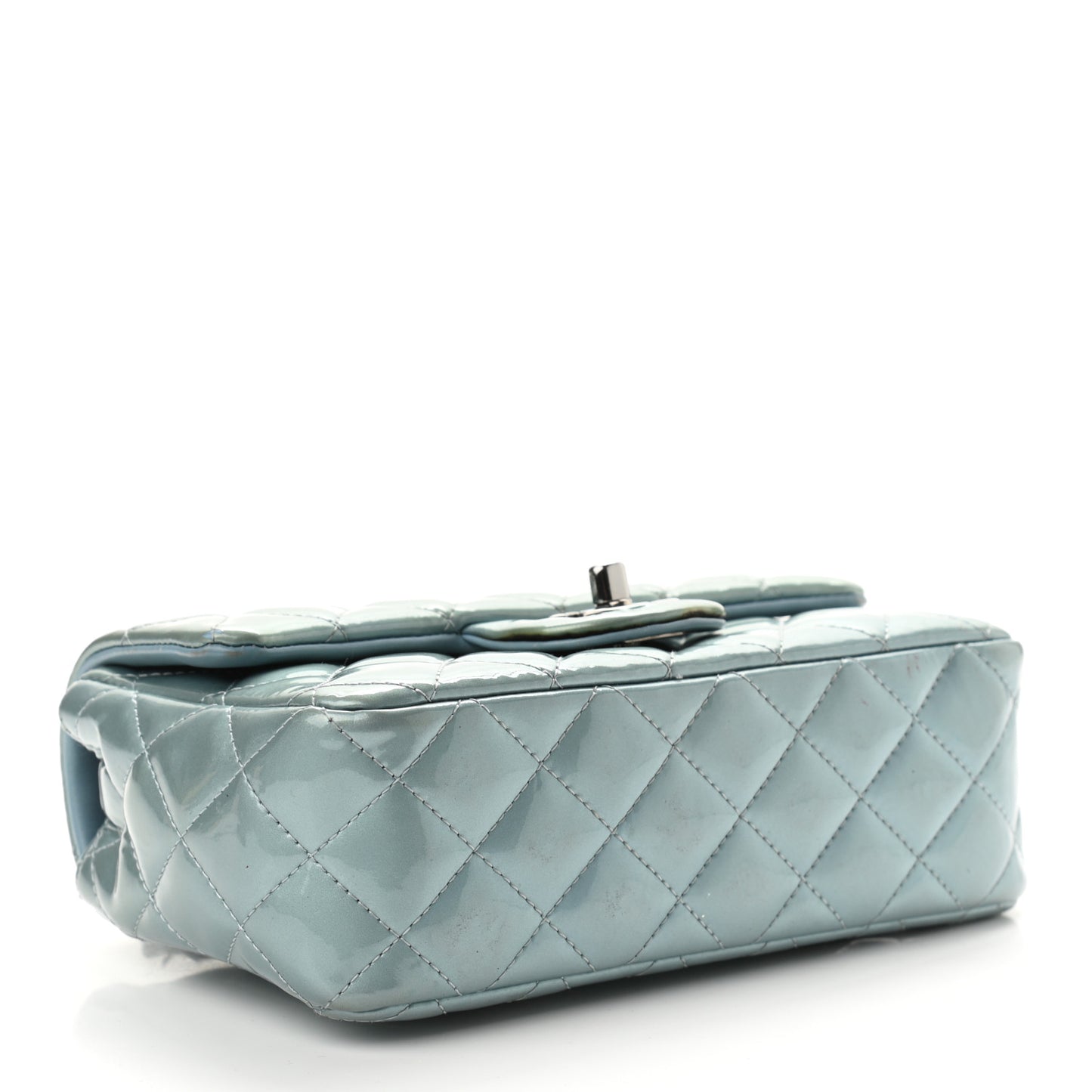 Patent Calfskin Quilted Mini Rectangular Flap Light Blue