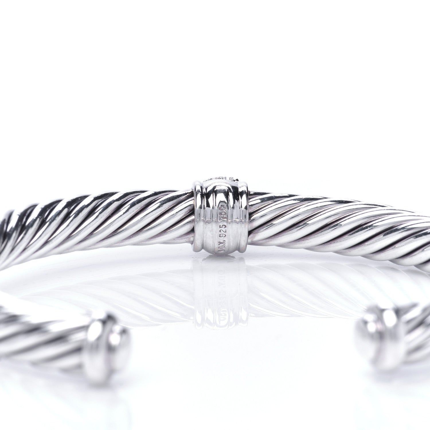 David Yurman Sterling Silver 18K White Gold Diamond 7mm Cable Classics Station Bracelet 4 of 5