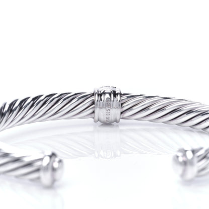 David Yurman Sterling Silver 18K White Gold Diamond 7mm Cable Classics Station Bracelet 4 of 5