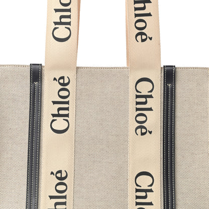 Chloe Cotton Calfskin Medium Woody Ribbon Tote White Black 8 of 14