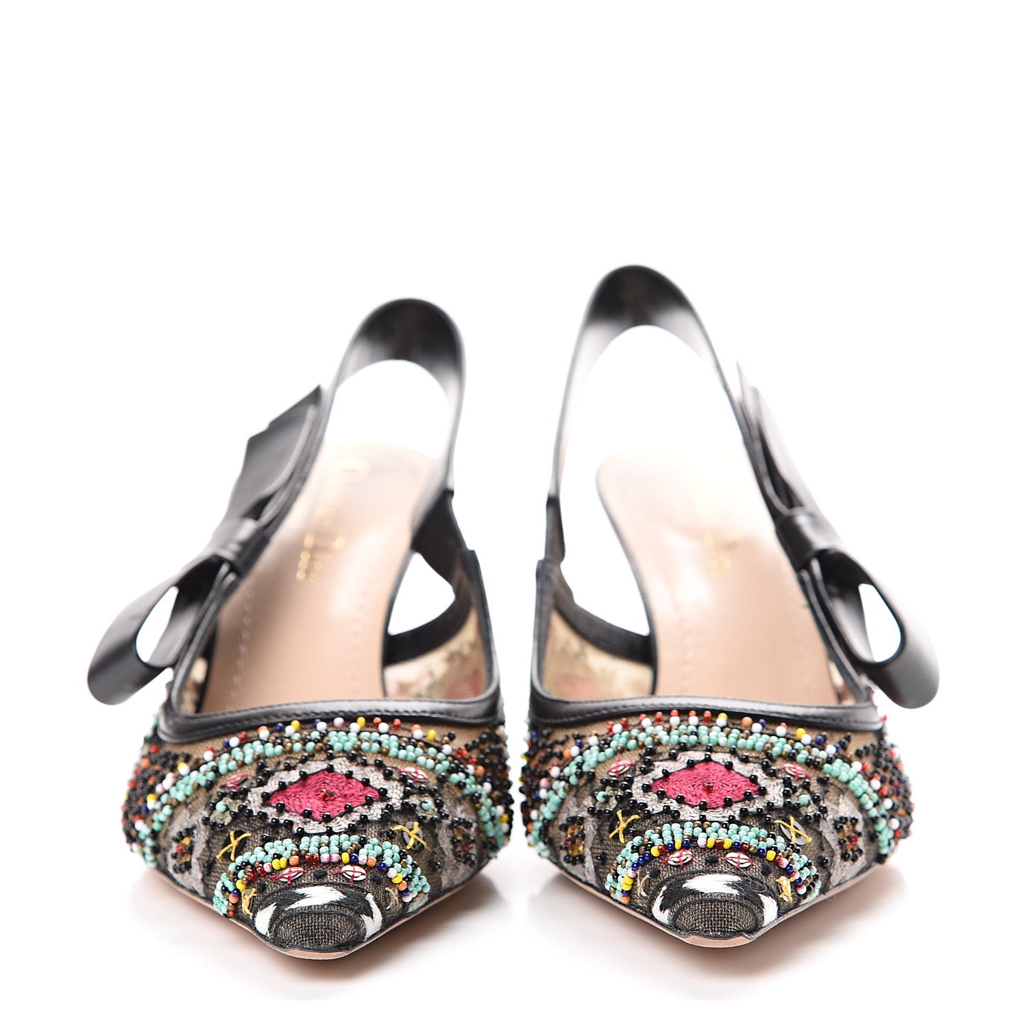 Christian Dior Embroidered Calfskin Beaded Sweet D Sling-Back Pumps 39 Black Turquoise 2 of 12