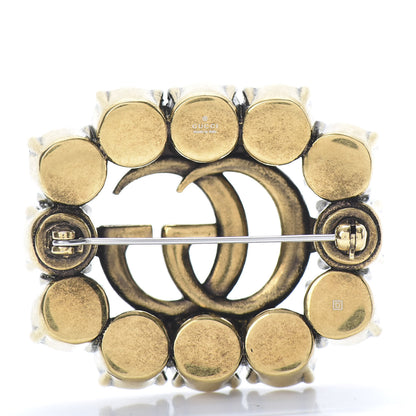 Gucci Metal Crystal Double G Brooch Aged Gold 3 of 5