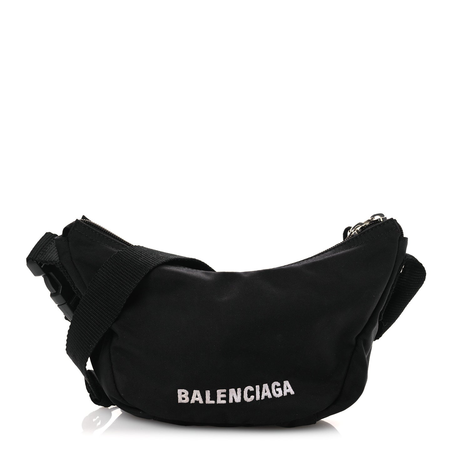 Recycled Sport Nylon Logo Embroidered Wheel Sling Bag Black White