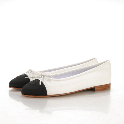 Chanel Fabric Cap Toe Ballerina Flats 39 White Black 3 of 7