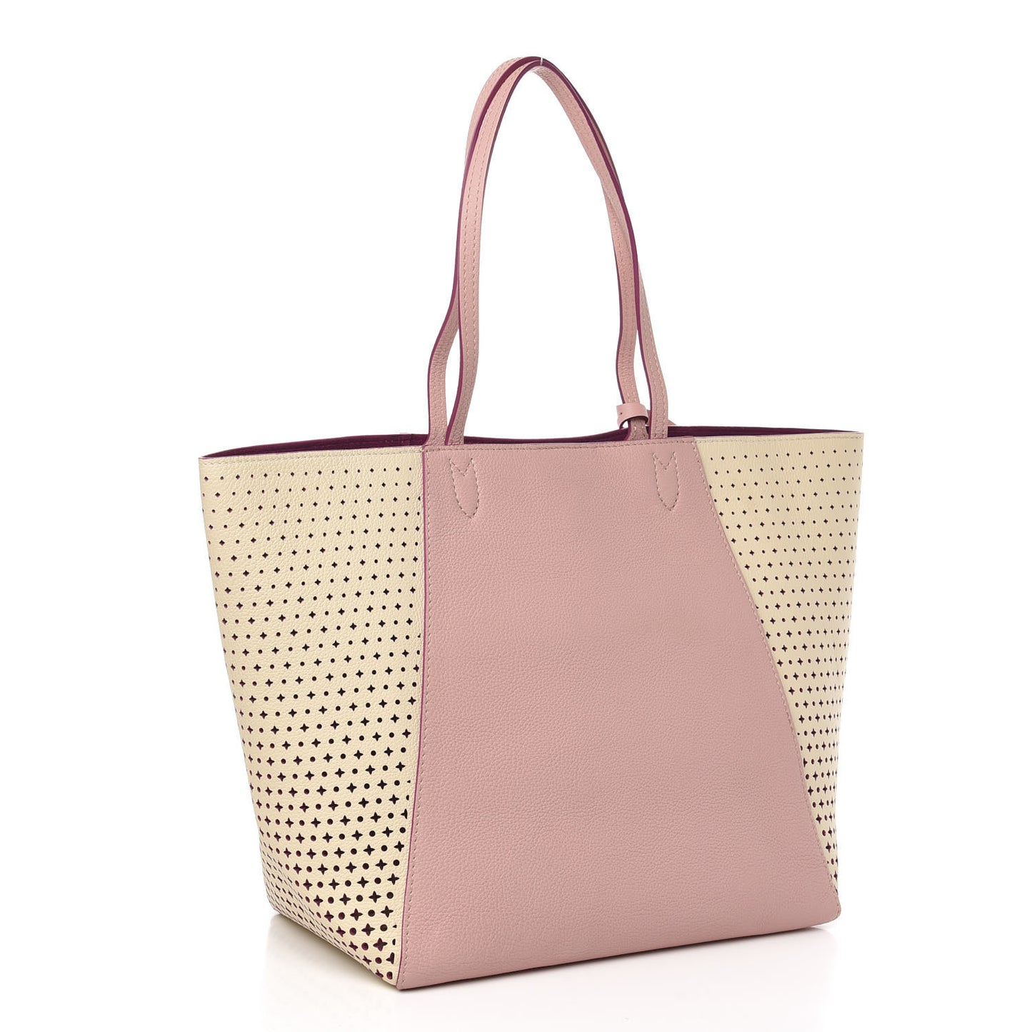 Calfskin Perforated Lockme Cabas Rose Poudre Creme