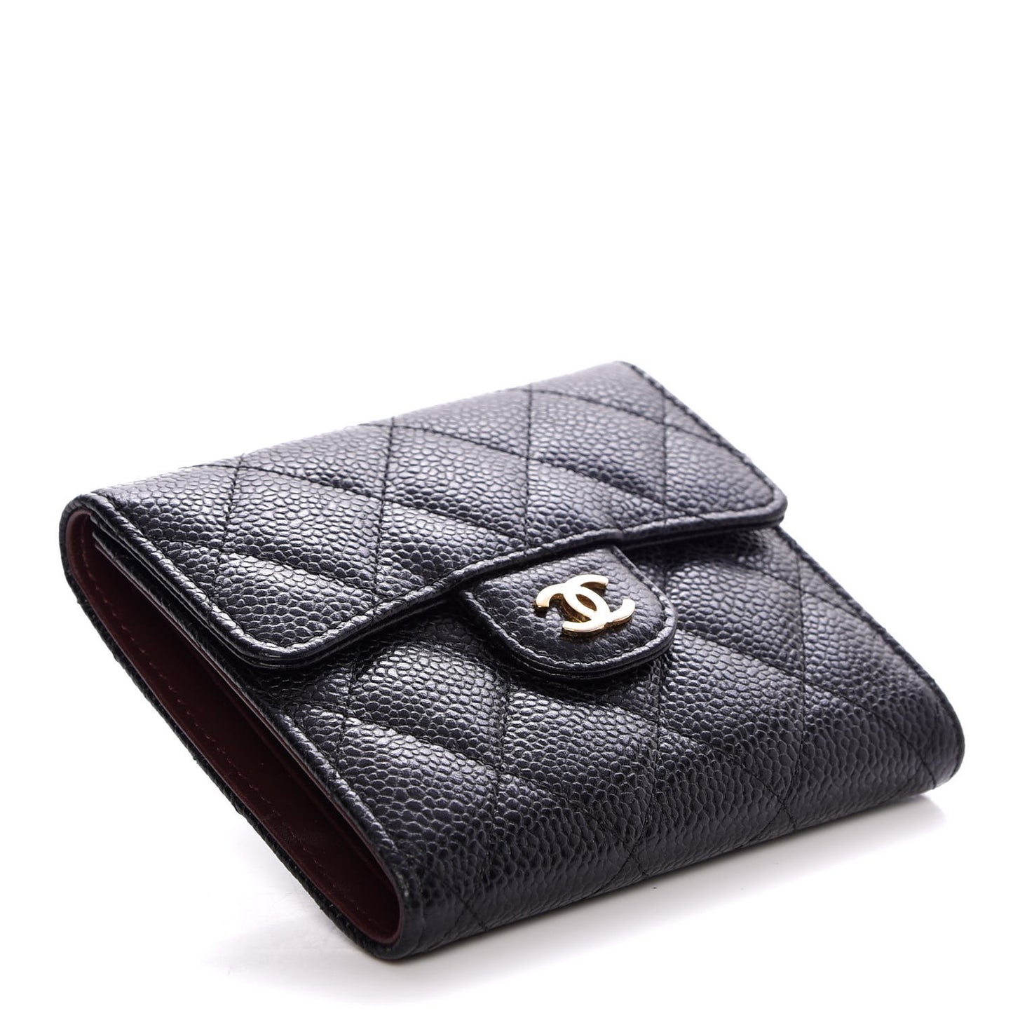 Caviar Quilted Compact Flap Wallet Black