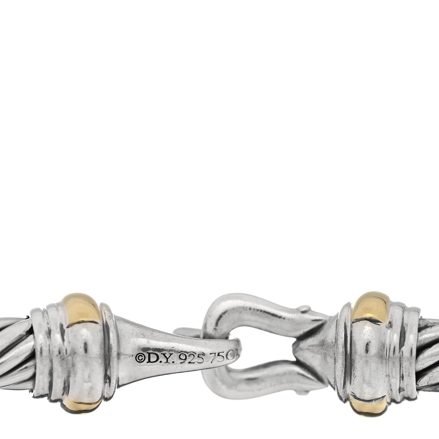 David Yurman Sterling Silver 18K Yellow Gold 4mm Cable Classic Buckle Bracelet 3 of 3