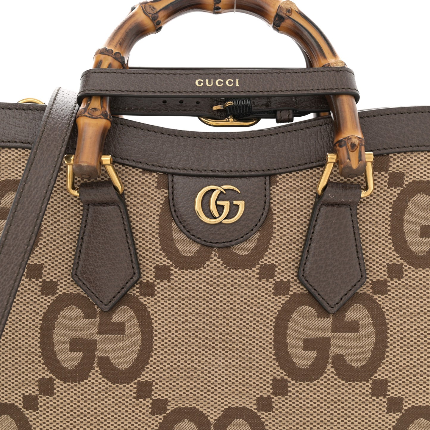 Monogram Jumbo GG Textured Dollar Calfskin Small Diana Tote Bag Camel Ebony New Acero