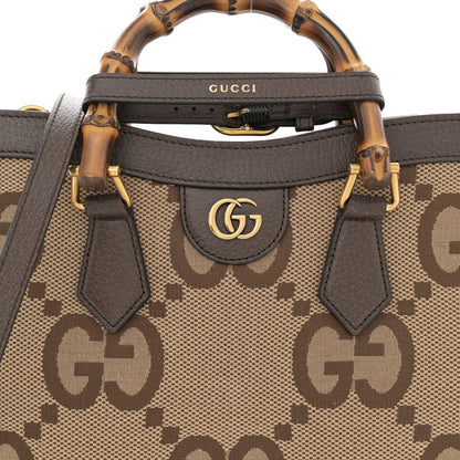 Gucci Monogram Jumbo GG Textured Dollar Calfskin Small Diana Tote Bag Camel Ebony New Acero 8 of 10