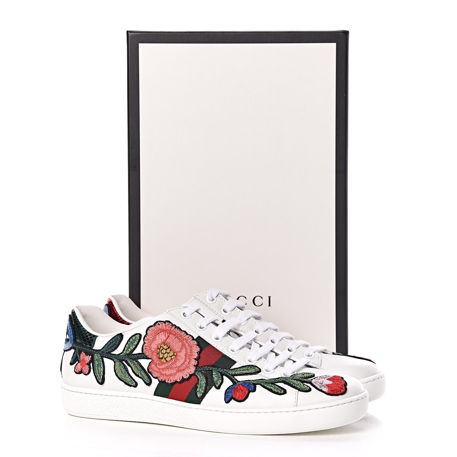 Gucci Calfskin Web Floral Embroidered Womens Ace Sneakers 36.5 White 9 of 9