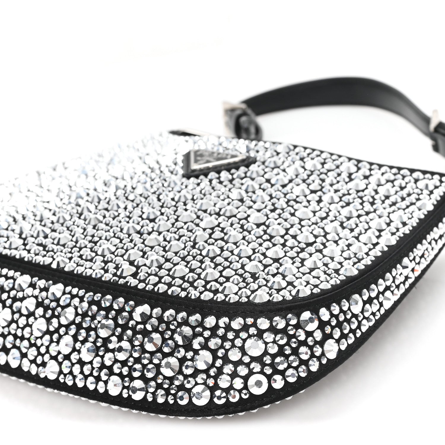 Prada Satin Crystal Cleo Adjustable Strap Shoulder Bag Metal