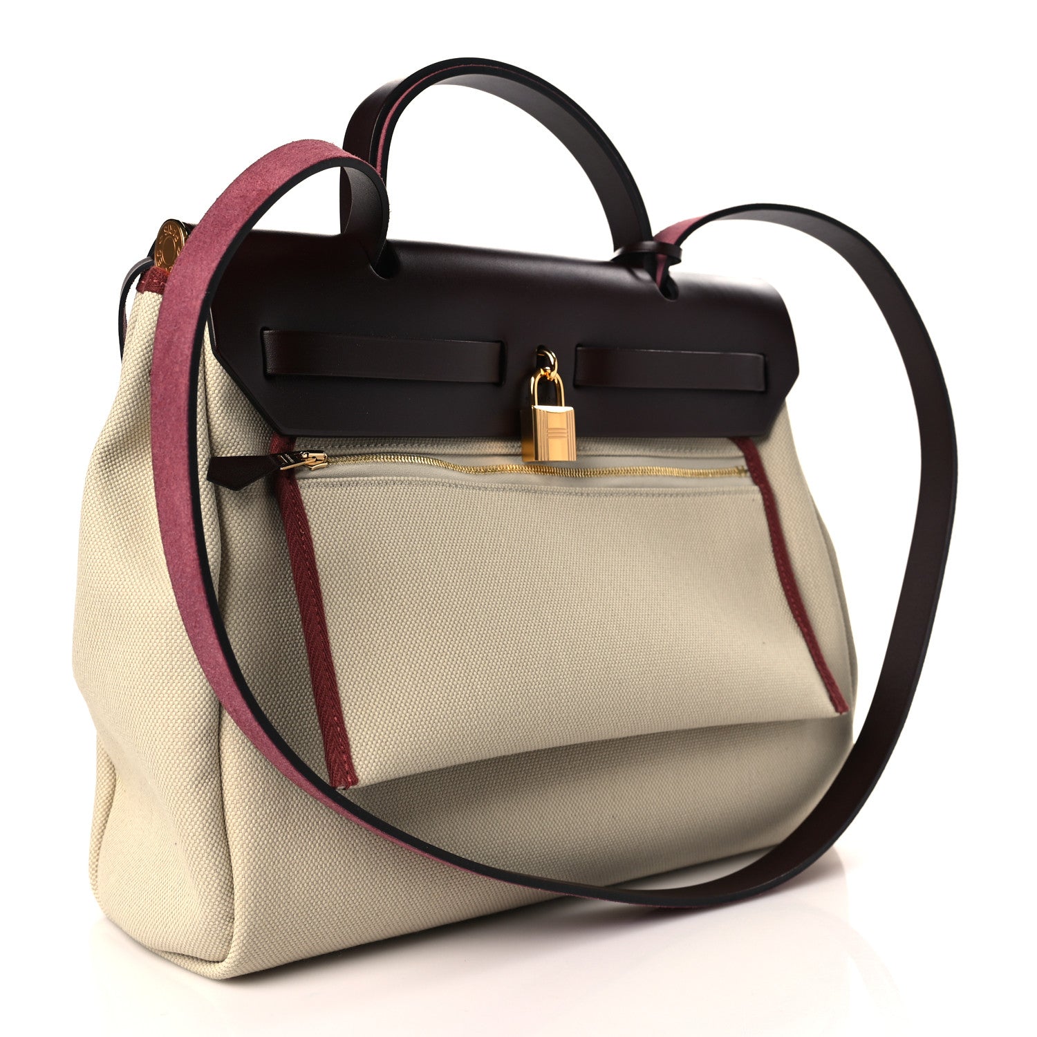 Hermes Military Toile Vache Hunter Herbag Zip Retourne 31 PM Beton Rouge Sellier 4 of 9